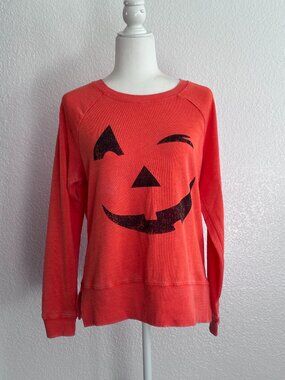 Grayson Threads Pumpkin Face Sweatshirt Size Large Orange Halloween Graphic Cozy